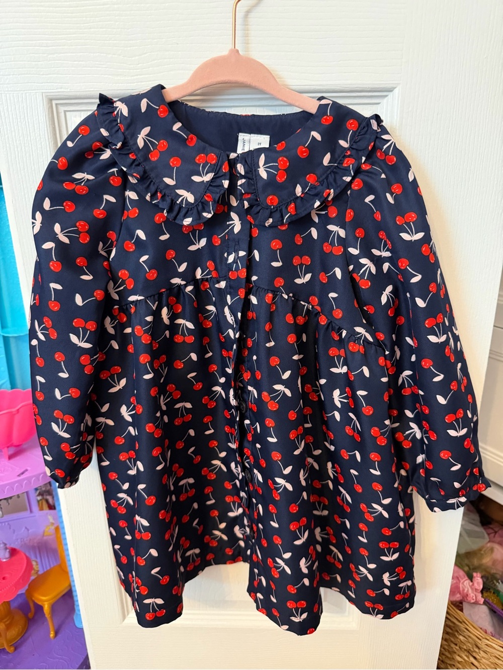 Janie and Jack Navy Cherry Print Long-Sleeve Dress
